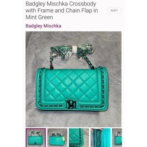 Badgley Mischka Quilted Crossbody Chain Flap Bag Mint Green NWT